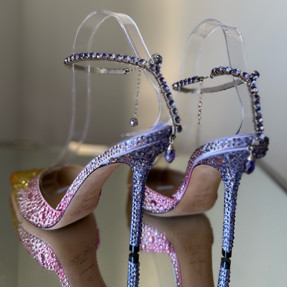 New JIMMY CHOO Saeda 100 embellished satin pumps $2,095 37 - Picture 15 of 17
